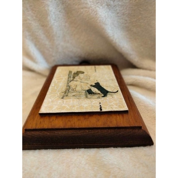 Vintage 1994 Mam Original art wood wall plaque -girl and cat- crackle look - Picture 4 of 6
